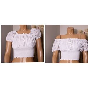 Japna White Eyelet‎ Off-Shoulder Crop Top Size Medium